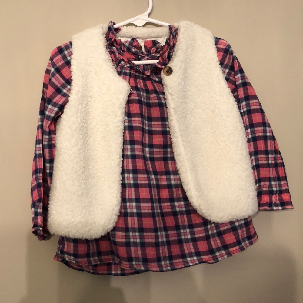 Oshkosh plaid long sleeve 3T shirt with white vest